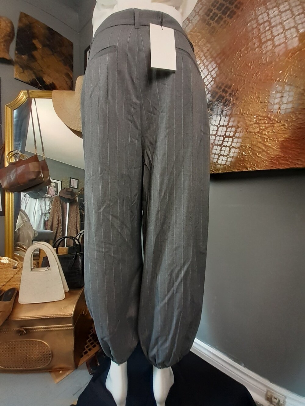 Zara Nwt Pinstripe Balloon Hem Trousers - Gray - Picture 3 of 16